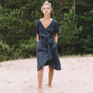 Linenfox Mimosa Wrap Dress in Graphite Grey